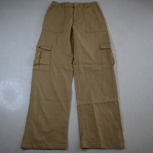 NEW Lepunuo M Khaki Wide Leg Cargo Stretch Waist Panel Womens Pants